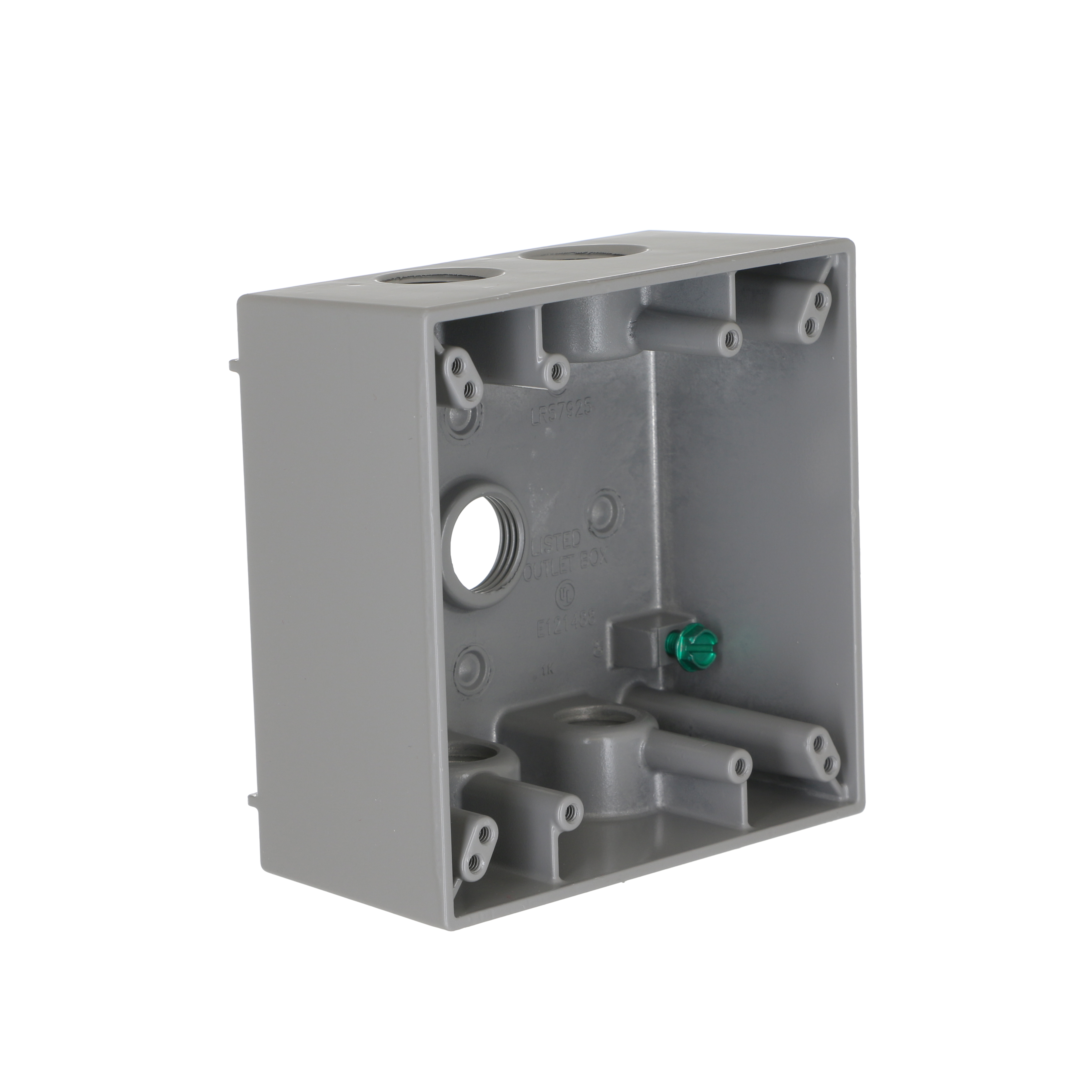 2-Gang Weatherproof Box, Five 1/2 in. Threaded Outlets, Gray