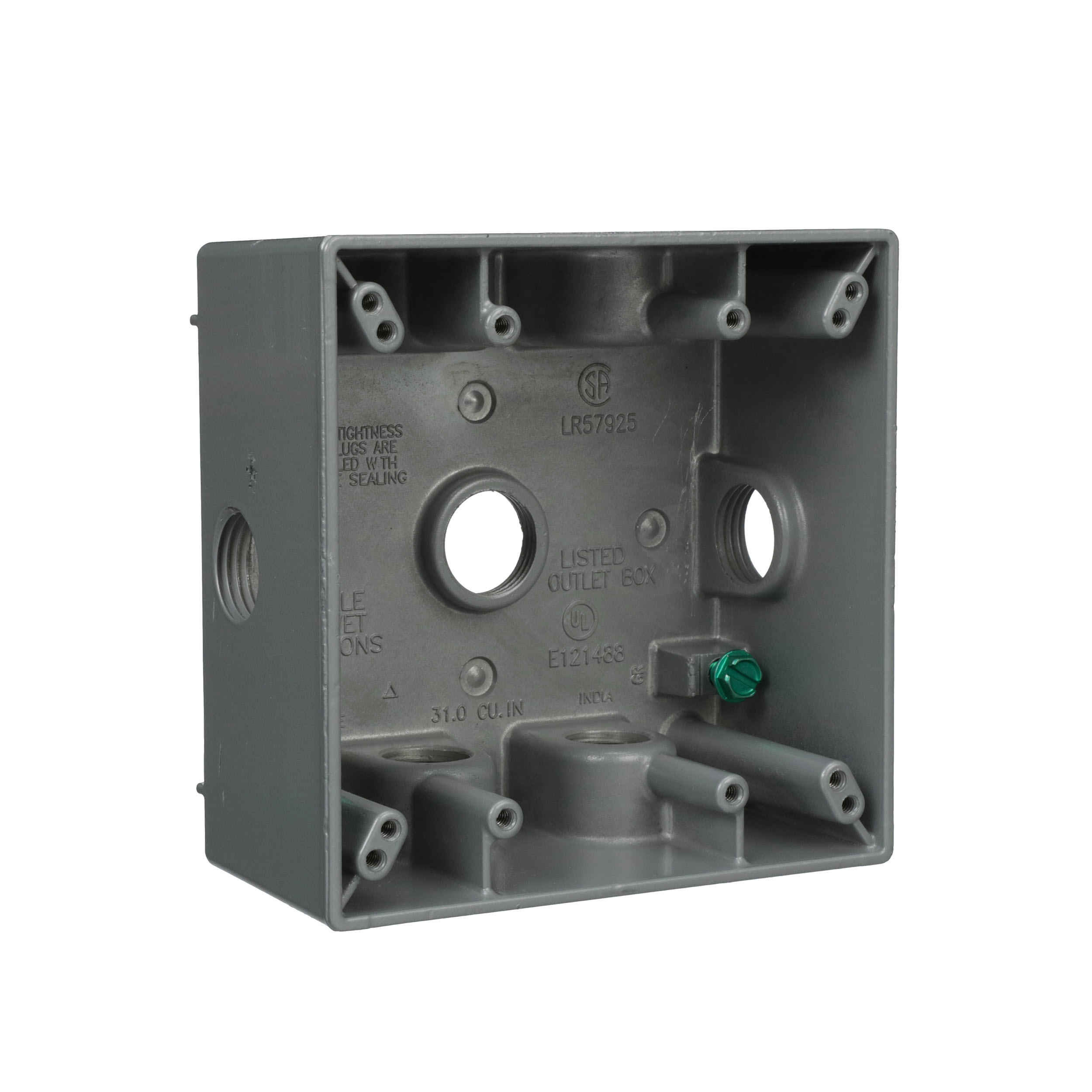2-Gang Weatherproof Box, Seven 1/2 in. Threaded Outlets