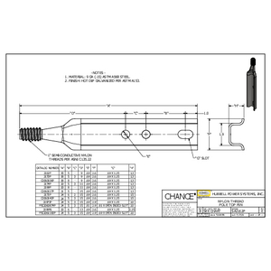 INSULATOR POLE TOP PIN, 20in LENGTH with 1in NYLON THREAD
