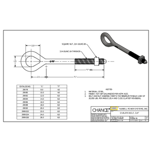 BOLT, OVALEYE, 3/4in x 10in | 29980 | Hubbell Power Systems