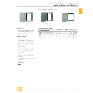 4 in. Square Single Device Stud Mount Cover Raised, 3/4 in., Drawn