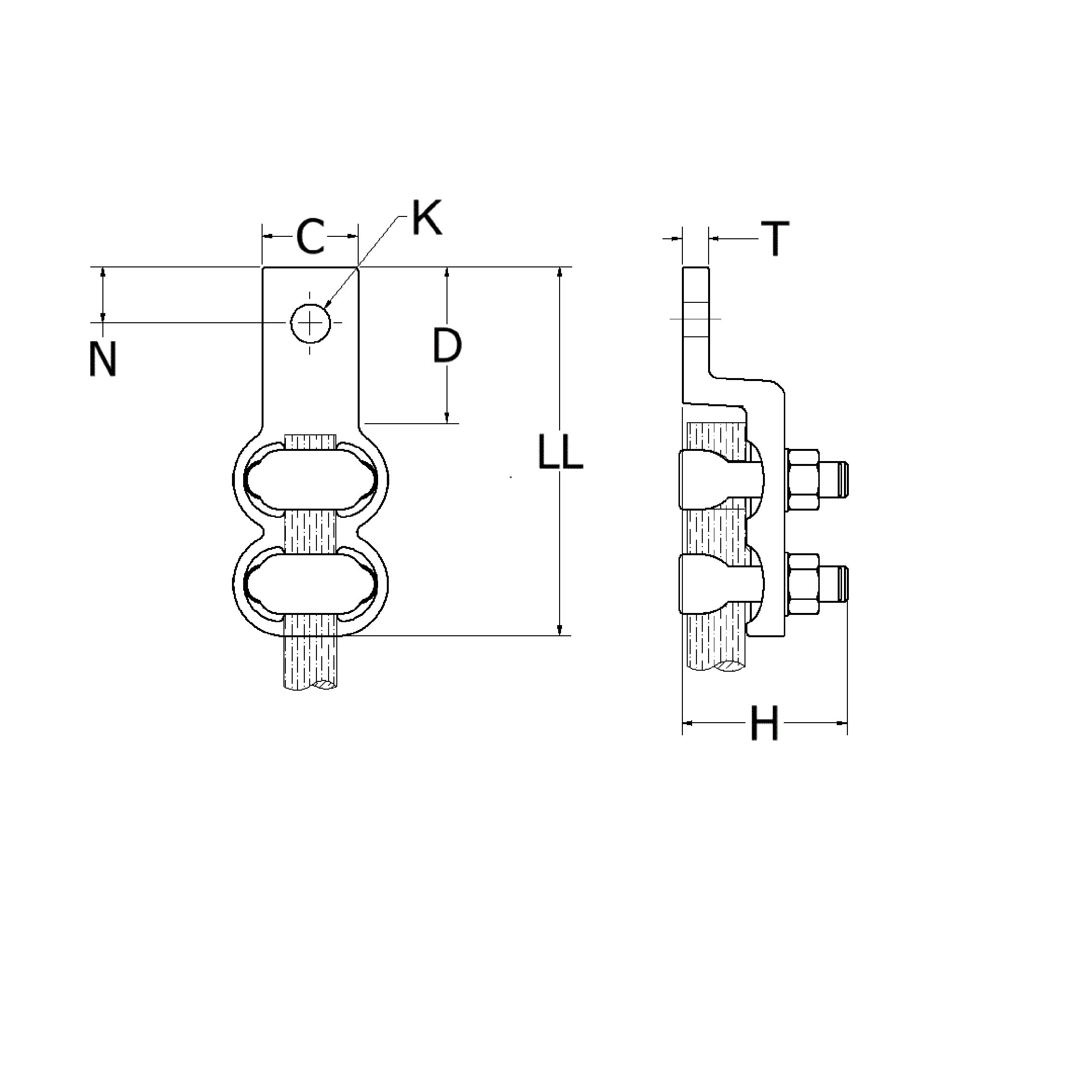 VVA402N Substation Copper V Type Terminal 500 800 Kcmil 2 Hole 