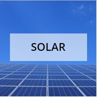 Solar panels and blue sky with text Solar
