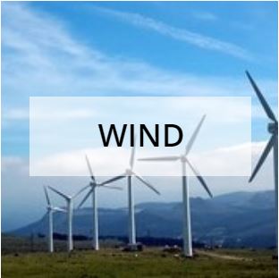 Windmills and blue skies with text Wind