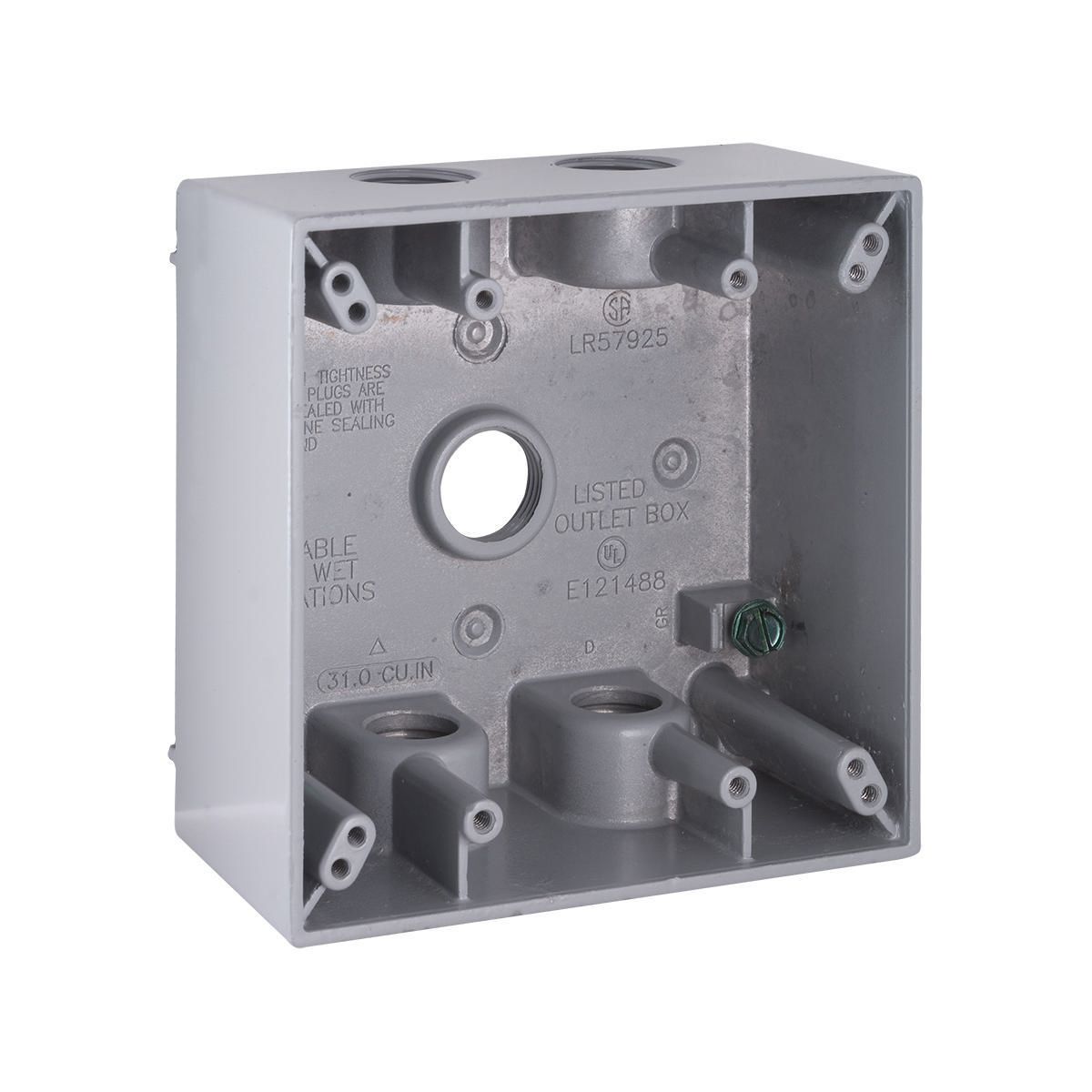 2G WP BOX (5) 1/2 IN. OUTLETS - GRAY