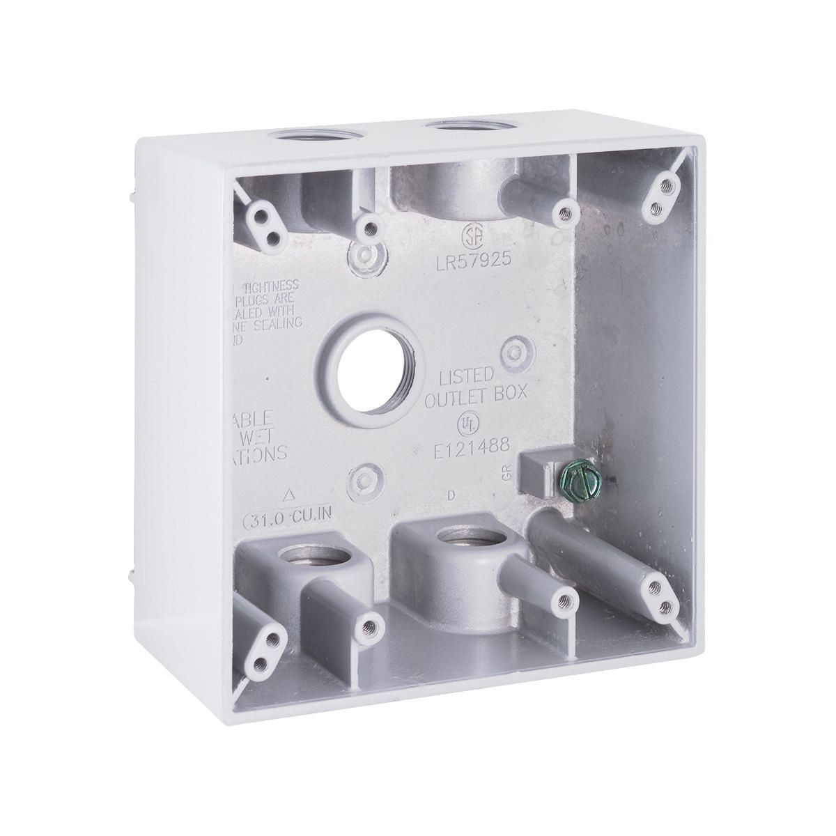 2G WP BOX (5) 1/2 IN. OUTLETS - WHITE