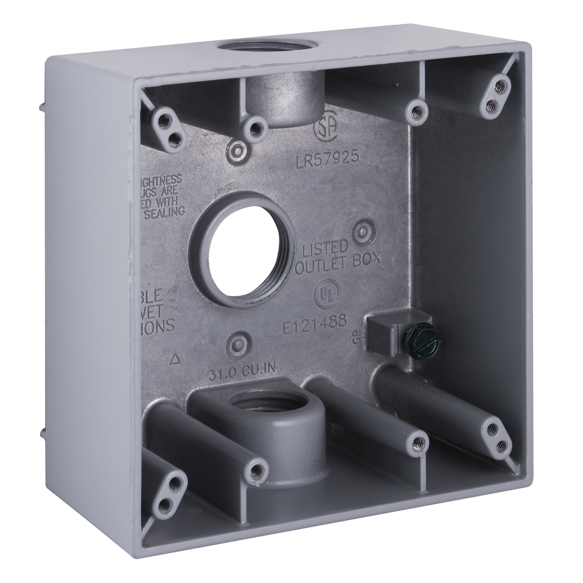 2G WP BOX (3) 3/4 IN. OUTLETS - GRAY