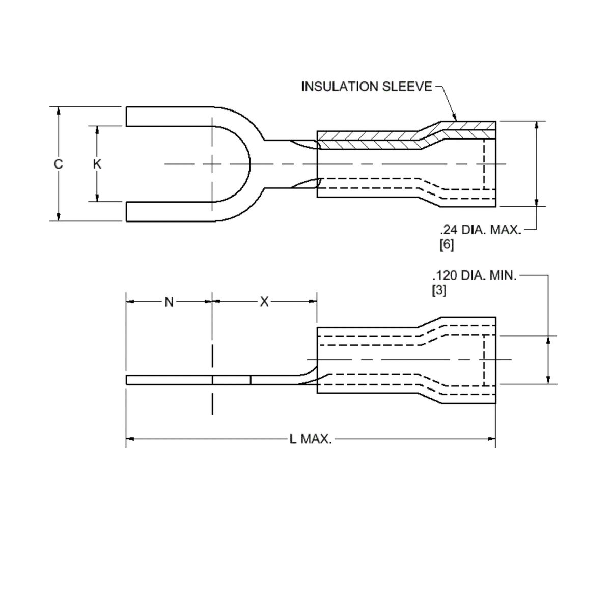 Nylon Fork Terminal For 22 18 AWG YAES18N49F Burndy