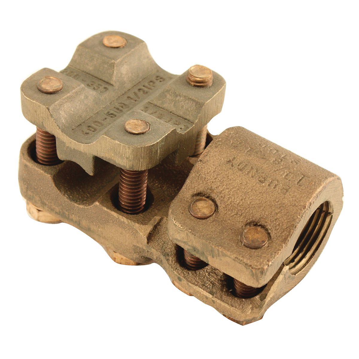 Product image for Burndy NDR65544T12 High Cu Alloy Reversible & Rotatable Cap Stud Connector, Bolted, #2 Sol - 1000 Kcmil Cu Cable, 3/8" - 3/4" Cu IPS, 1-1/8" - 12 Stud