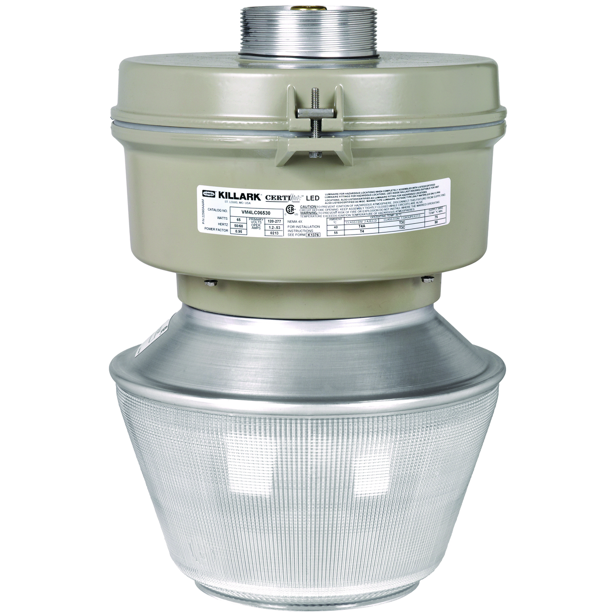 VM4LB08030EZP5G - VM4LB Series LED High/Low Bay, Hzrd Rtd 80W, 120-277 VAC  5000K, 10440 Lumns EZ Adapt Mnt, TypeV Polycarbonate Spin Top Refrctor, Grd  | VM4LB08030EZP5G | Killark