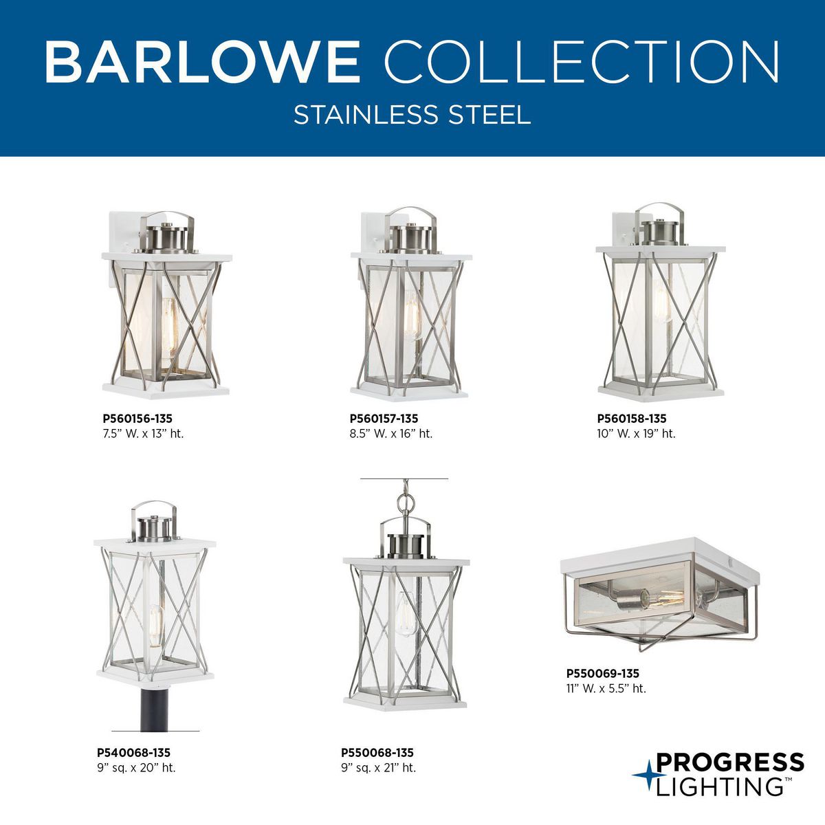 Barlowe Collection 2-Light Stainless Steel Clear Seeded Glass Farmhouse Outdoor Flush Mount Ceiling Light 
