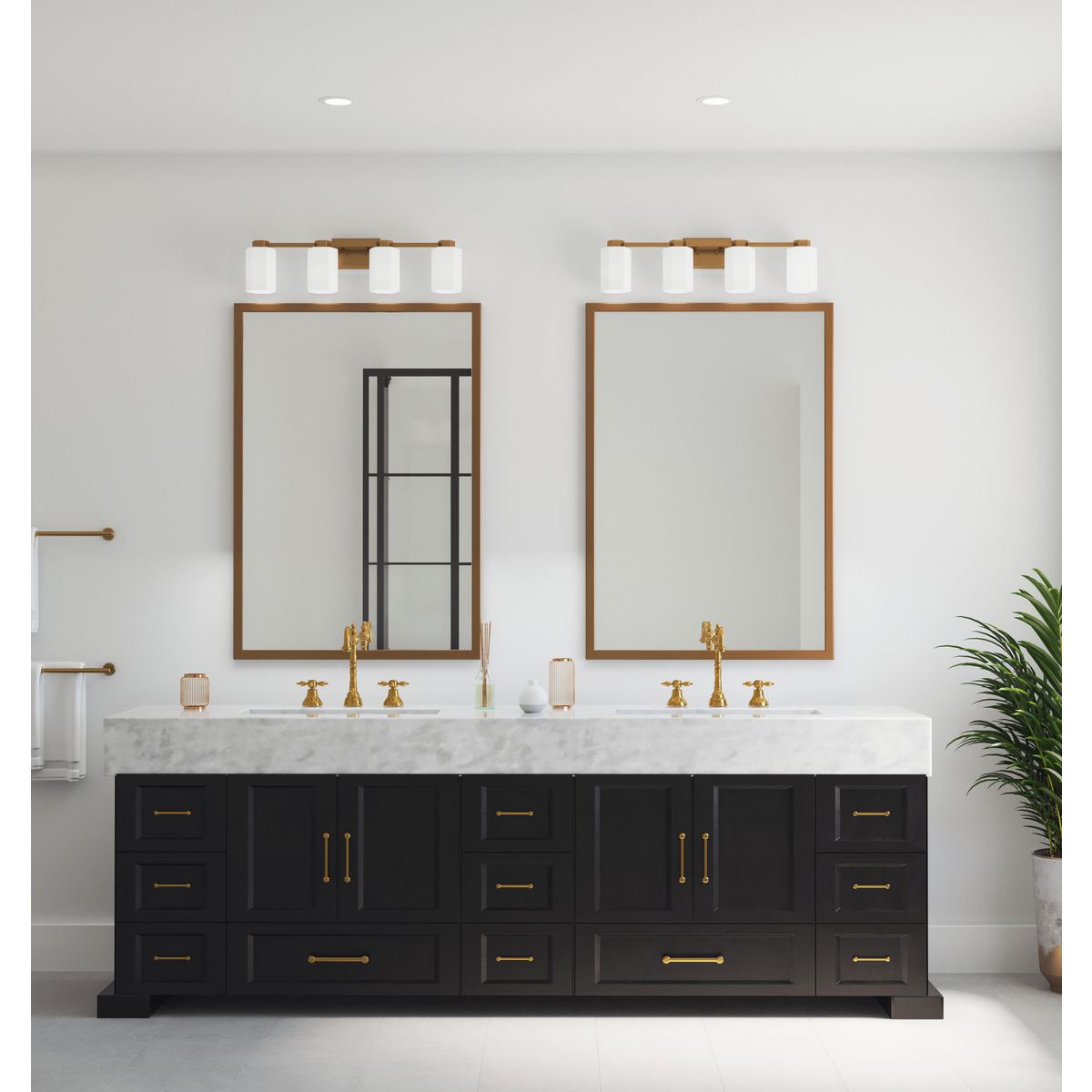 Estrada Collection Four-Light Brushed Gold Contemporary Bath & Vanity ...