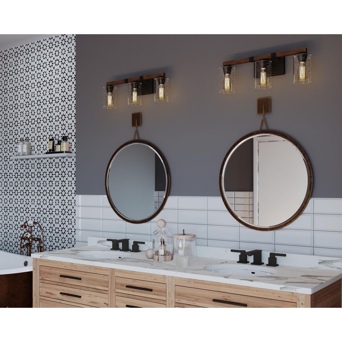 Barnes Mill Collection Three-Light Antique Bronze Clear Seeded Glass ...