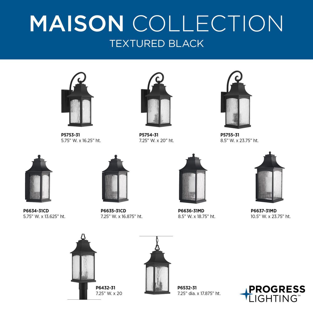 P6432-31 Black Progress Lighting Maison 2 Light Post Lantern Water Seeded 