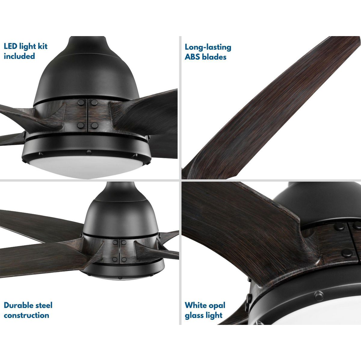 Alleron Collection 4-Blade Antique Black 56-Inch DC Motor LED Urban Industrial Ceiling Fan 