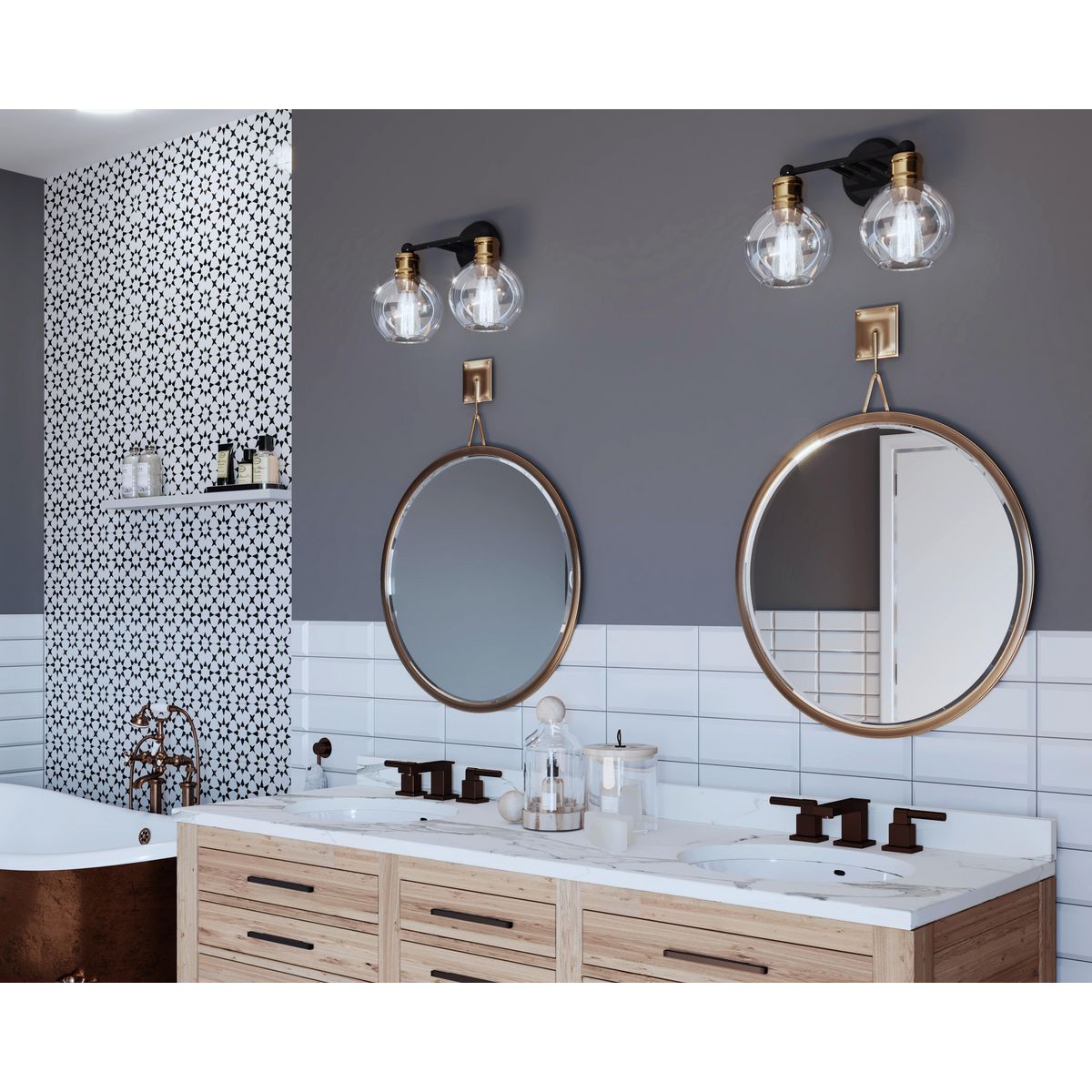 Hansford Collection Two Light Antique Bronze Clear Glass Coastal Bath Vanity Light P300050 020 Progress Lighting