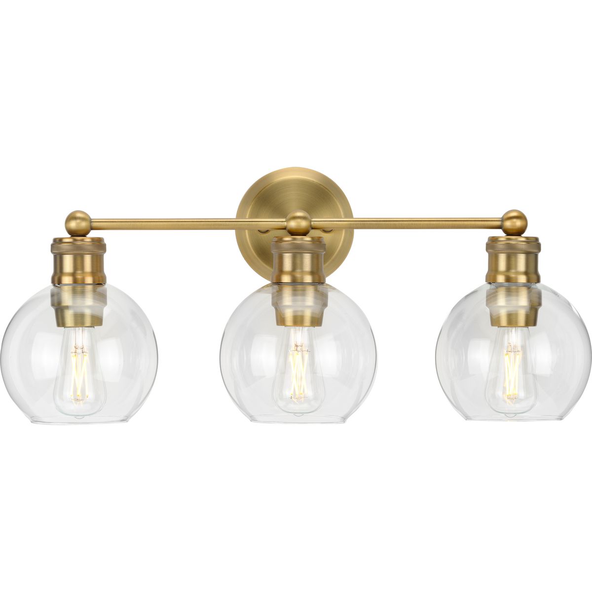 Hansford Collection Three-Light Vintage Brass Clear Glass Farmhouse ...