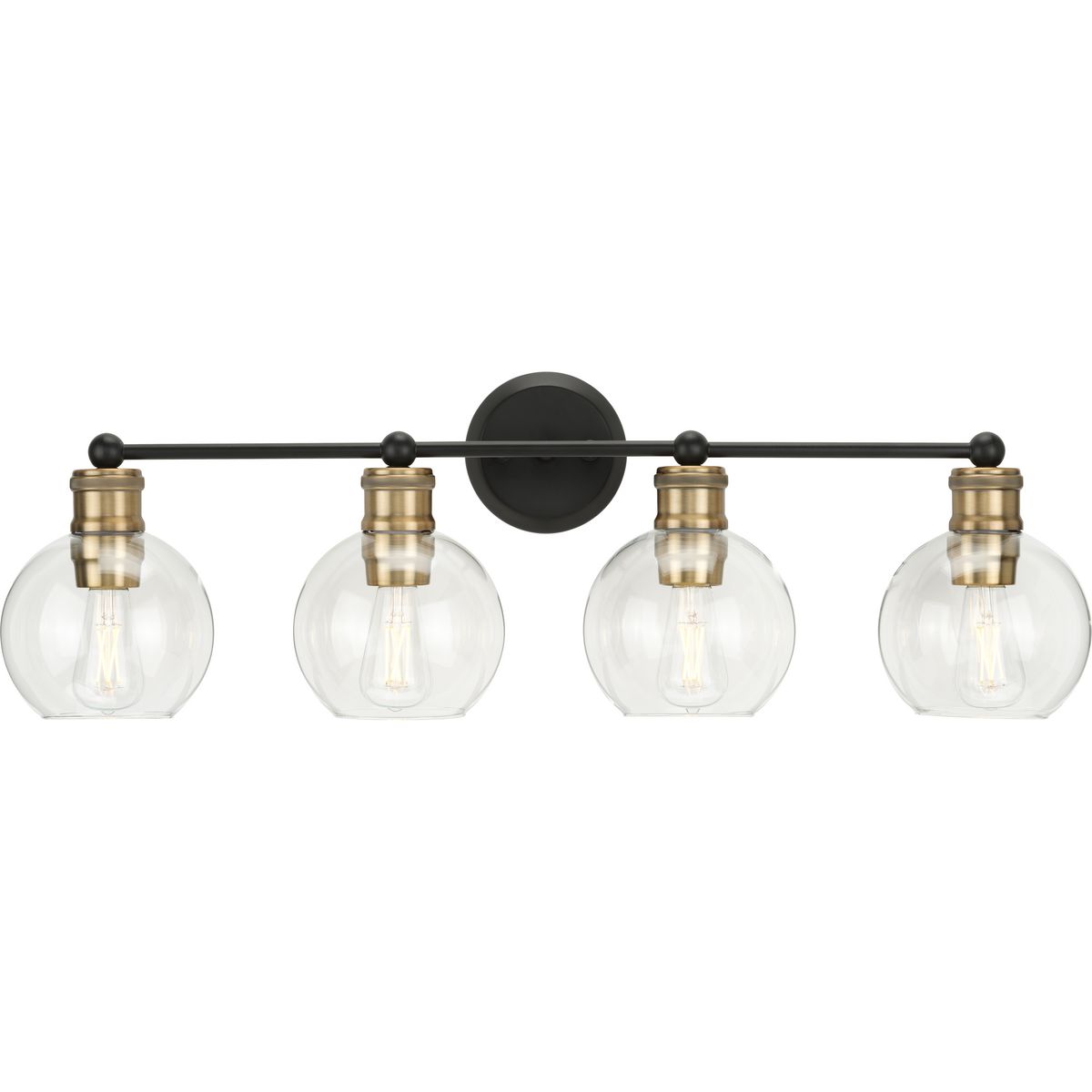 Hansford Collection Four Light Antique Bronze Clear Glass Coastal Bath Vanity Light P300052 020 Progress Lighting