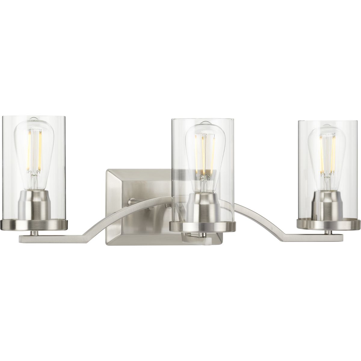 Lassiter Collection Three Light Brushed, Brushed Nickel Vanity Light Clear Glass