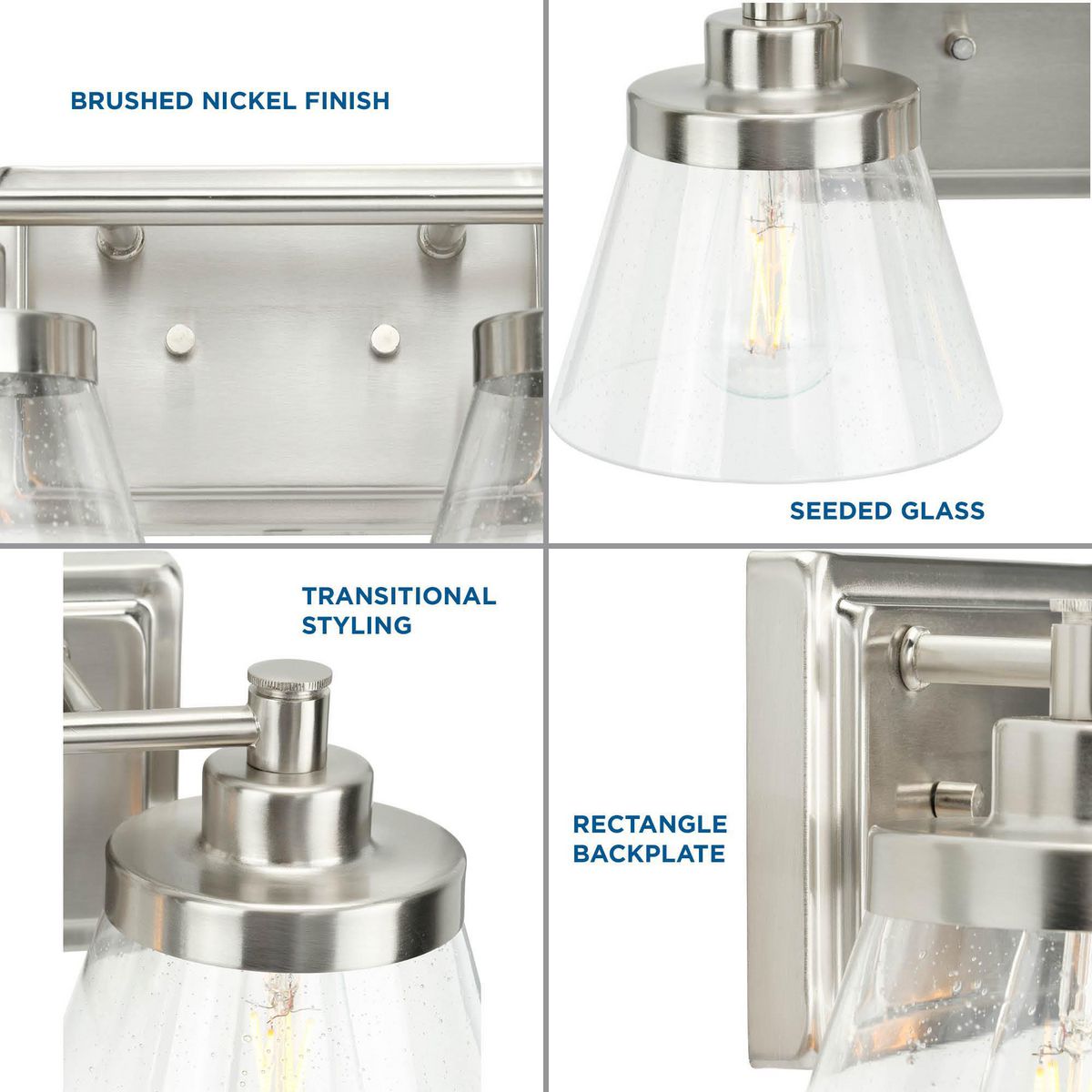 Hinton Collection TwoLight Brushed Nickel Clear Seeded Glass Farmhouse