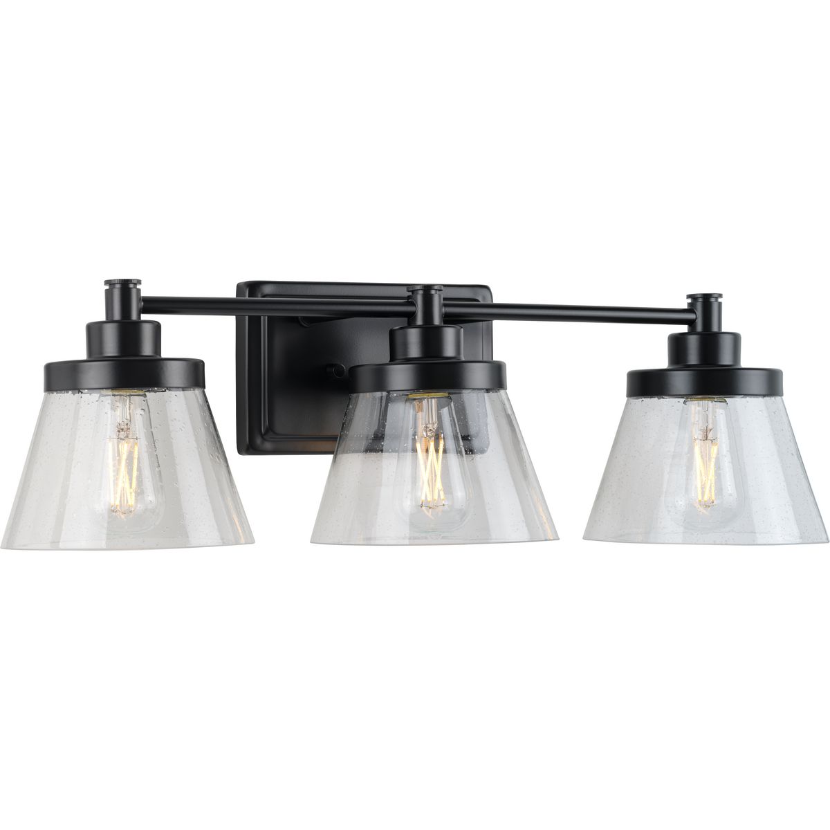 Hinton Collection Three-Light Matte Black Clear Seeded Glass Farmhouse ...