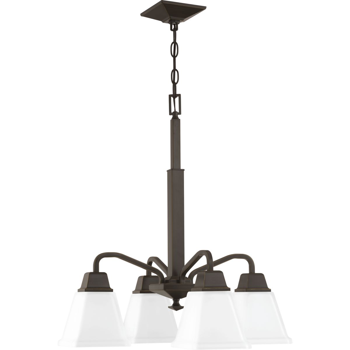 Clifton Heights Collection Four-Light Antique Bronze Etched Glass Craftsman  Chandelier Light, P400118-020