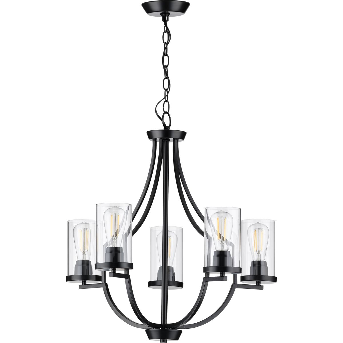 Lassiter Collection Five-Light Matte Black Clear Glass Modern