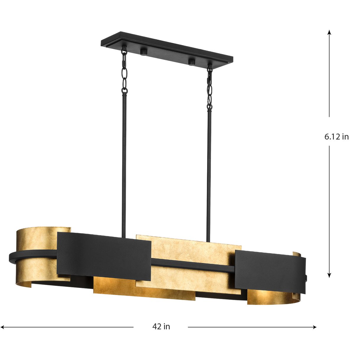 Lowery Collection Four-Light Textured Black Industrial Luxe Linear  Chandelier with Distressed Gold Leaf Accent, P400352-031