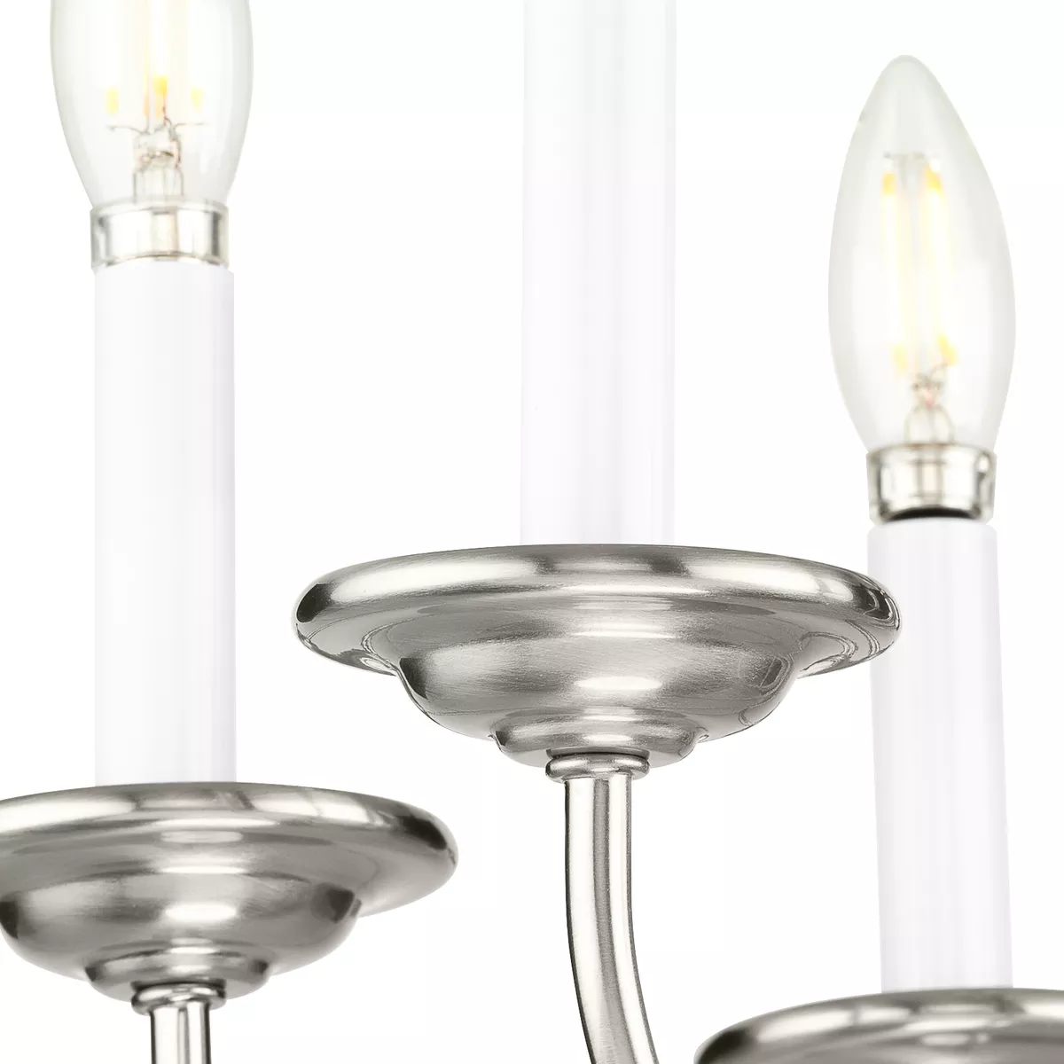 Five-Light Brushed Nickel White Candles Traditional Chandelier Light | P4009-09  | Progress Lighting