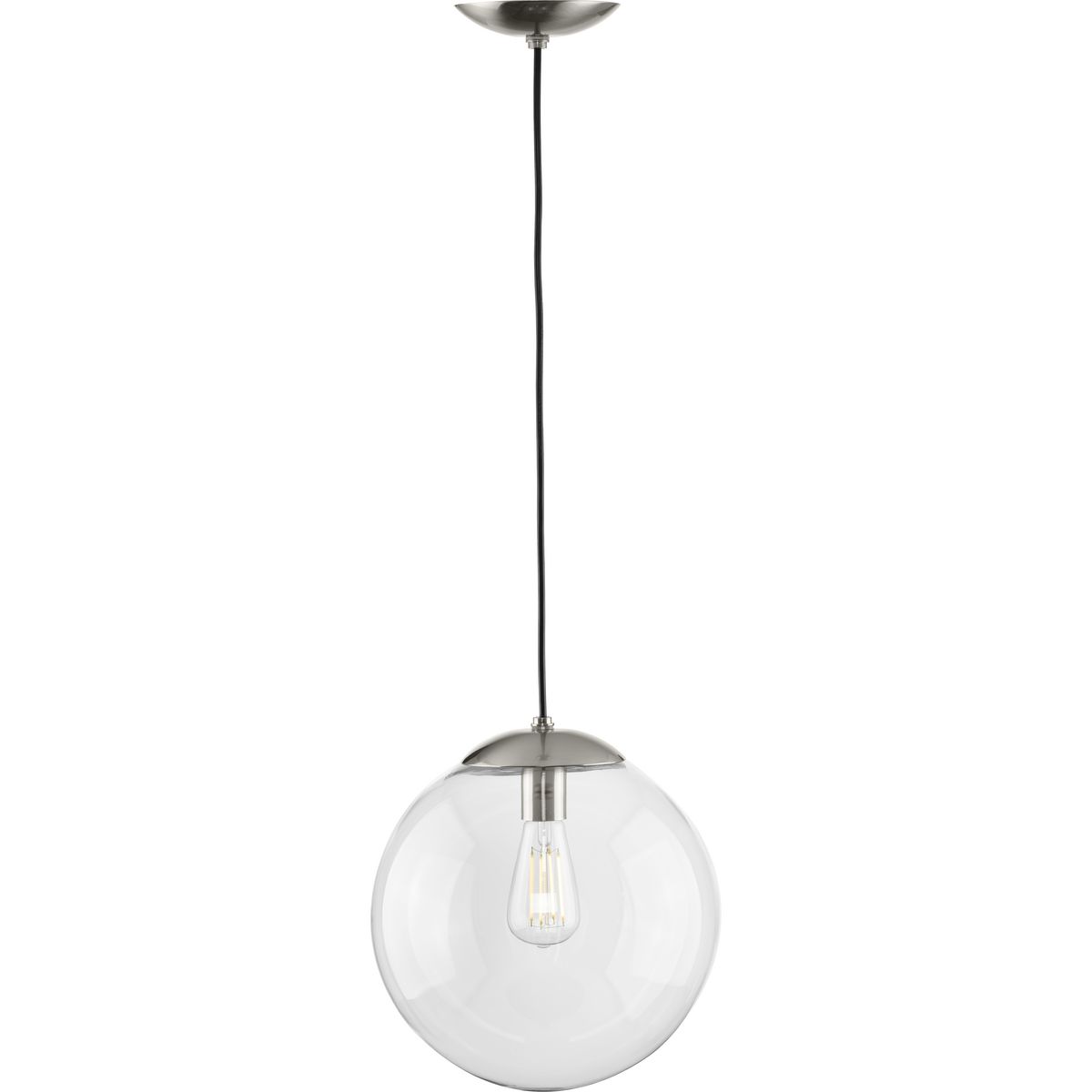 Atwell Collection 12 Inch Brushed Nickel And Clear Glass Globe Large Hanging Pendant Light
