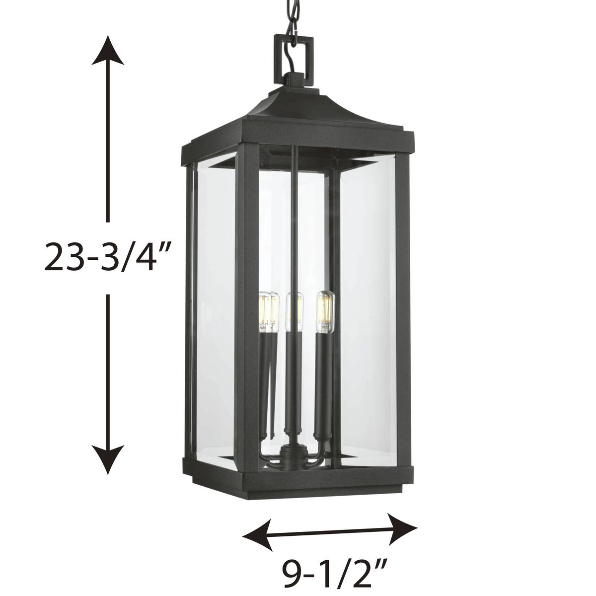 Progress Lighting Gibbes Street 3-Light Black Pendant Light Hanging Lantern 