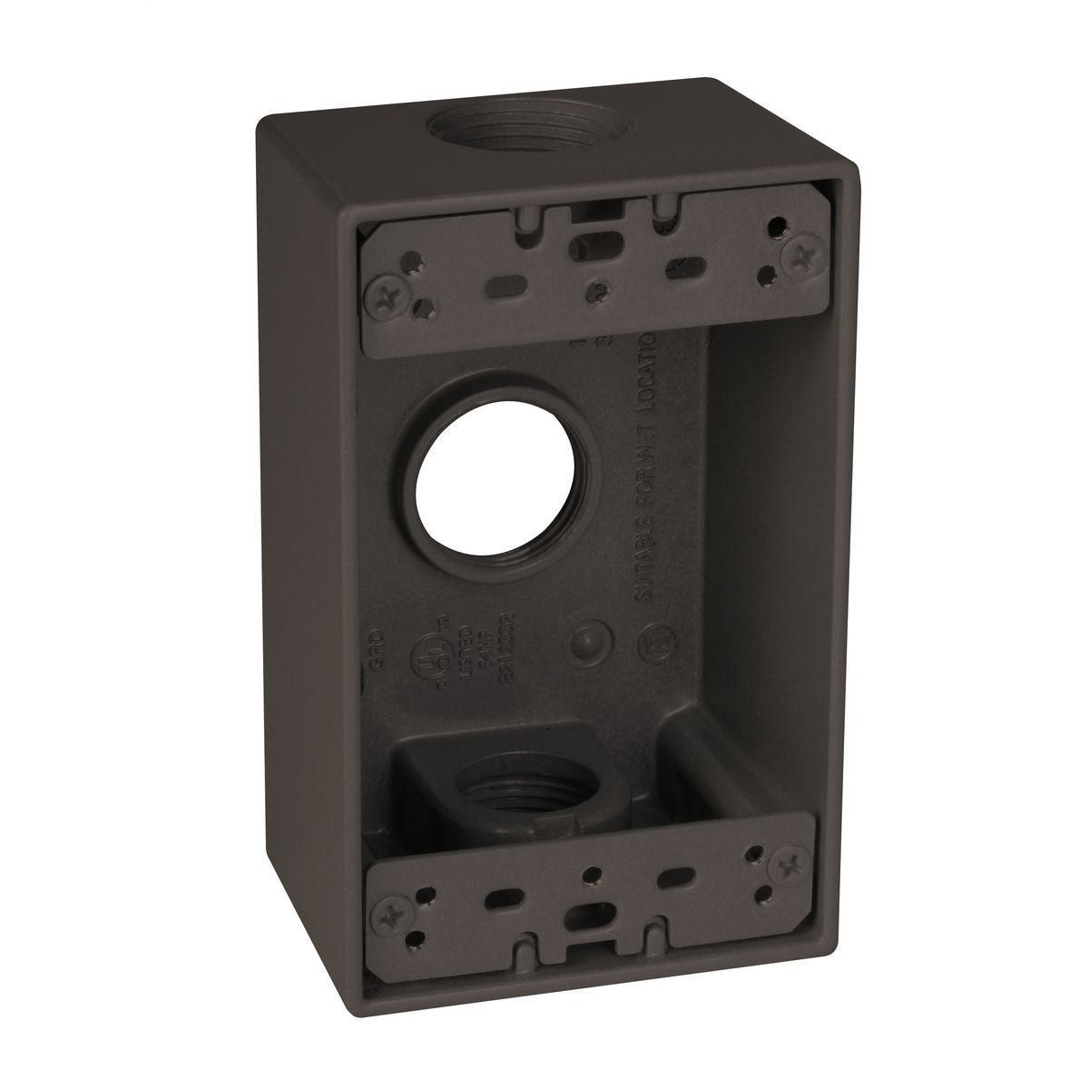 1G WP BOX (3) 3/4 IN. OUTLETS - BRONZE