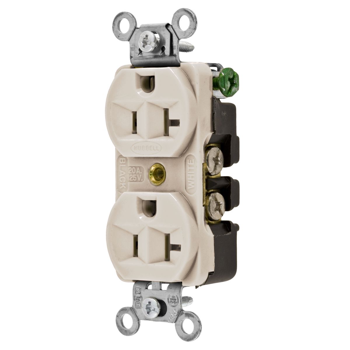 Product image for Hubbell 5362LA 20 Amp 125 Volt 2-Pole 3-Wire NEMA 5-20R Light Almond Straight Blade Duplex Receptacle