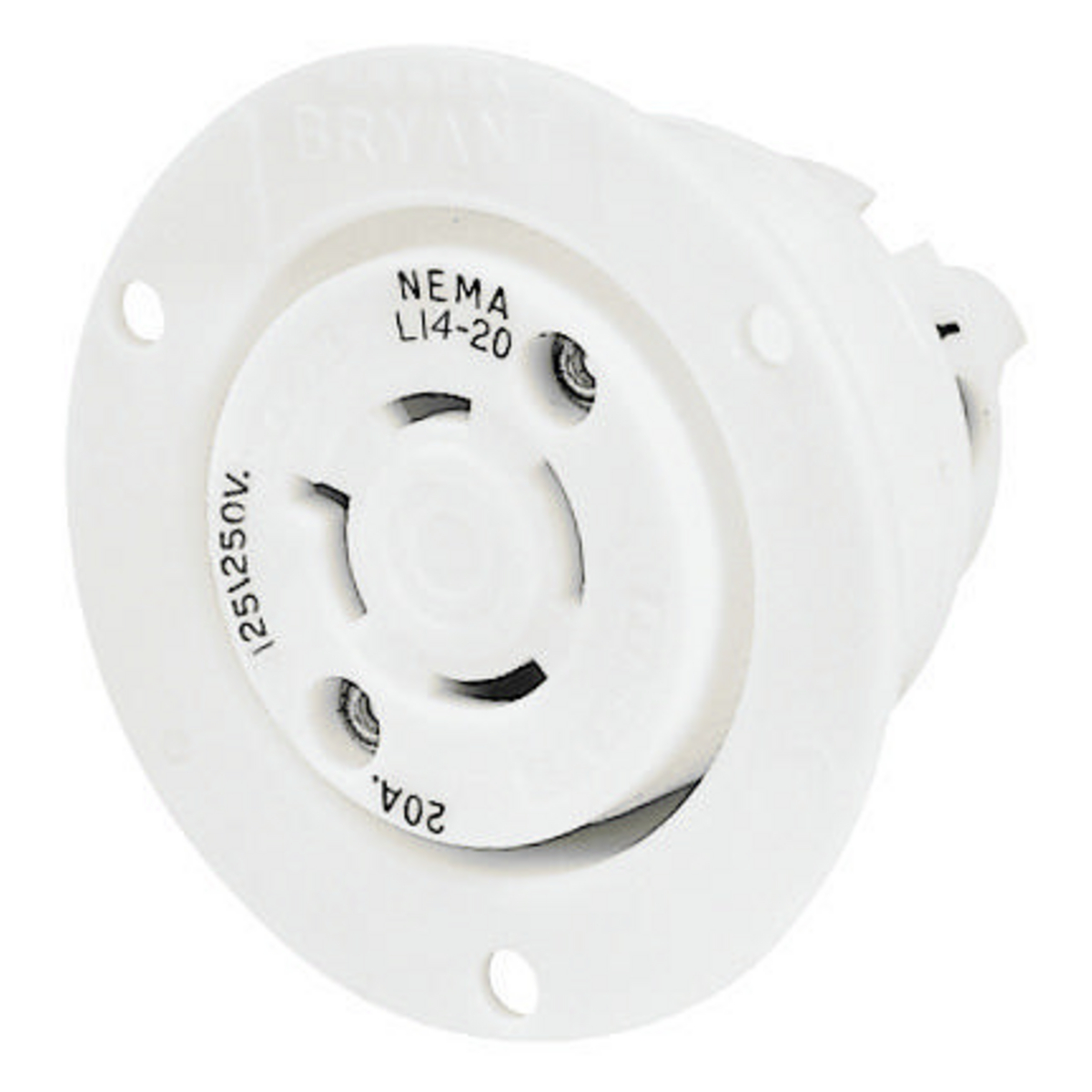 Locking Devices, Industrial, Flanged Receptacle, 20A 125/250V, 3Pole 4