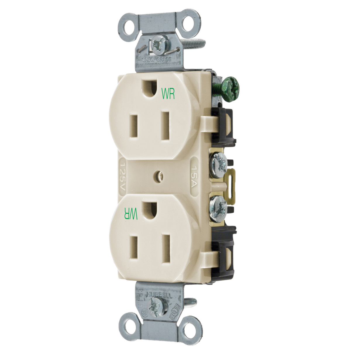 Product image for Hubbell BR15ALWR WTR RES, COM GRD, 15A 125V, 5-15R, AL