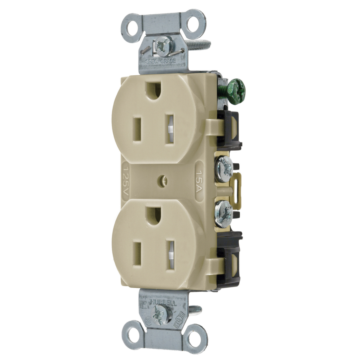 Product image for Hubbell BR15-ITR Ivory 15A 125V Duplex Receptacle - Tamper Resistant. Commercial Spec Grade