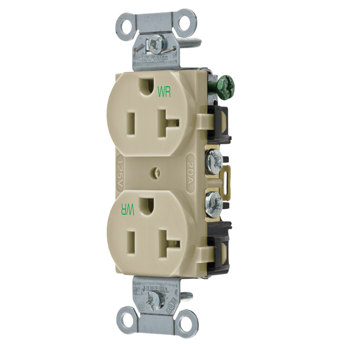 Hubbell BR20IWR 20 Amp 125 Volt 2-Pole 3-Wire NEMA 5-20R Ivory Nylon Straight Blade Duplex Receptacle Product image for Hubbell BR20IWR 20 Amp 125 Volt 2-Pole 3-Wire NEMA 5-20R Ivory Nylon Straight Blade Duplex Receptacle