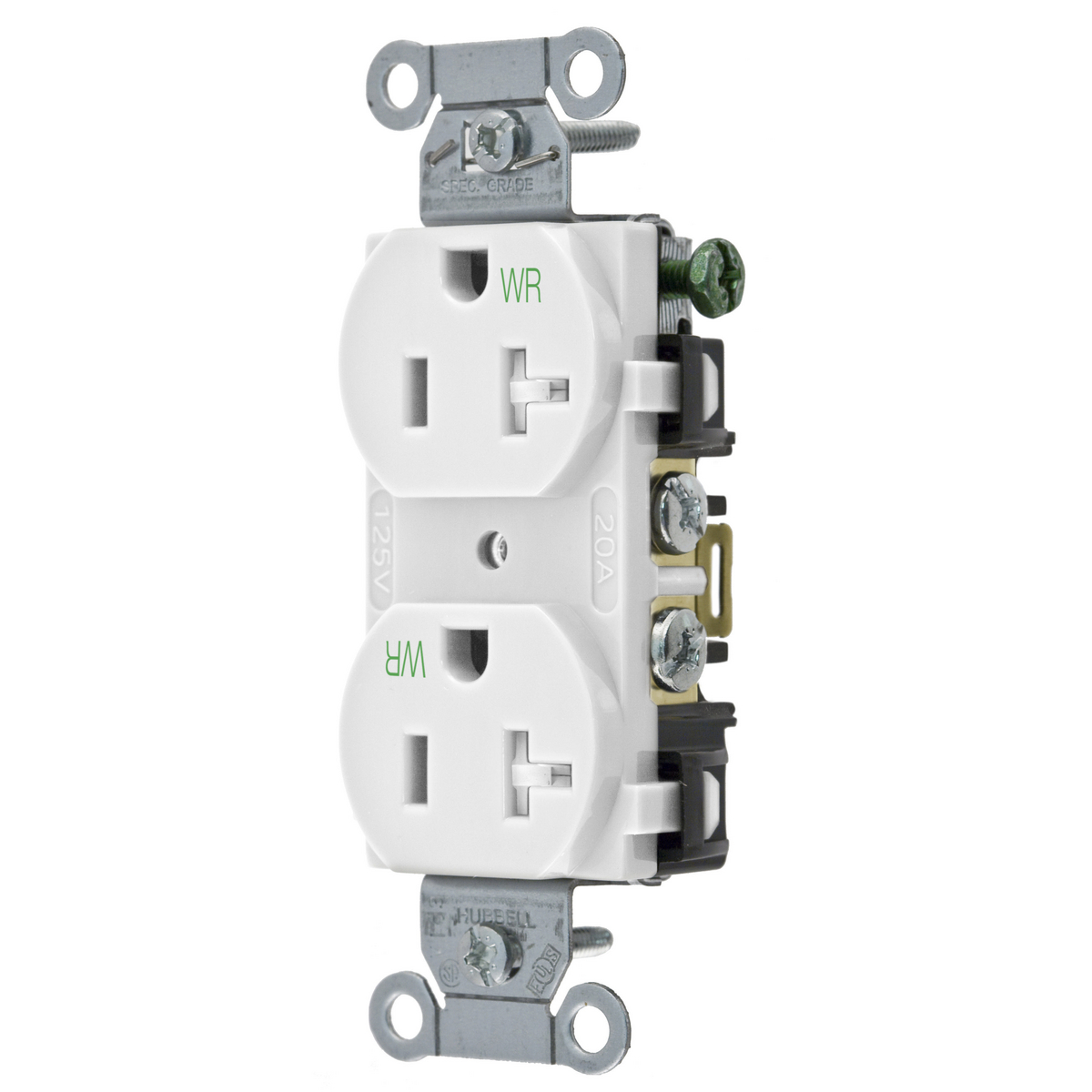 Product image for Hubbell BR20WHIWRTR 125 Volt 20 Amp NEMA 5-20R White Commercial Grade Weather/Tamper Duplex Receptacle
