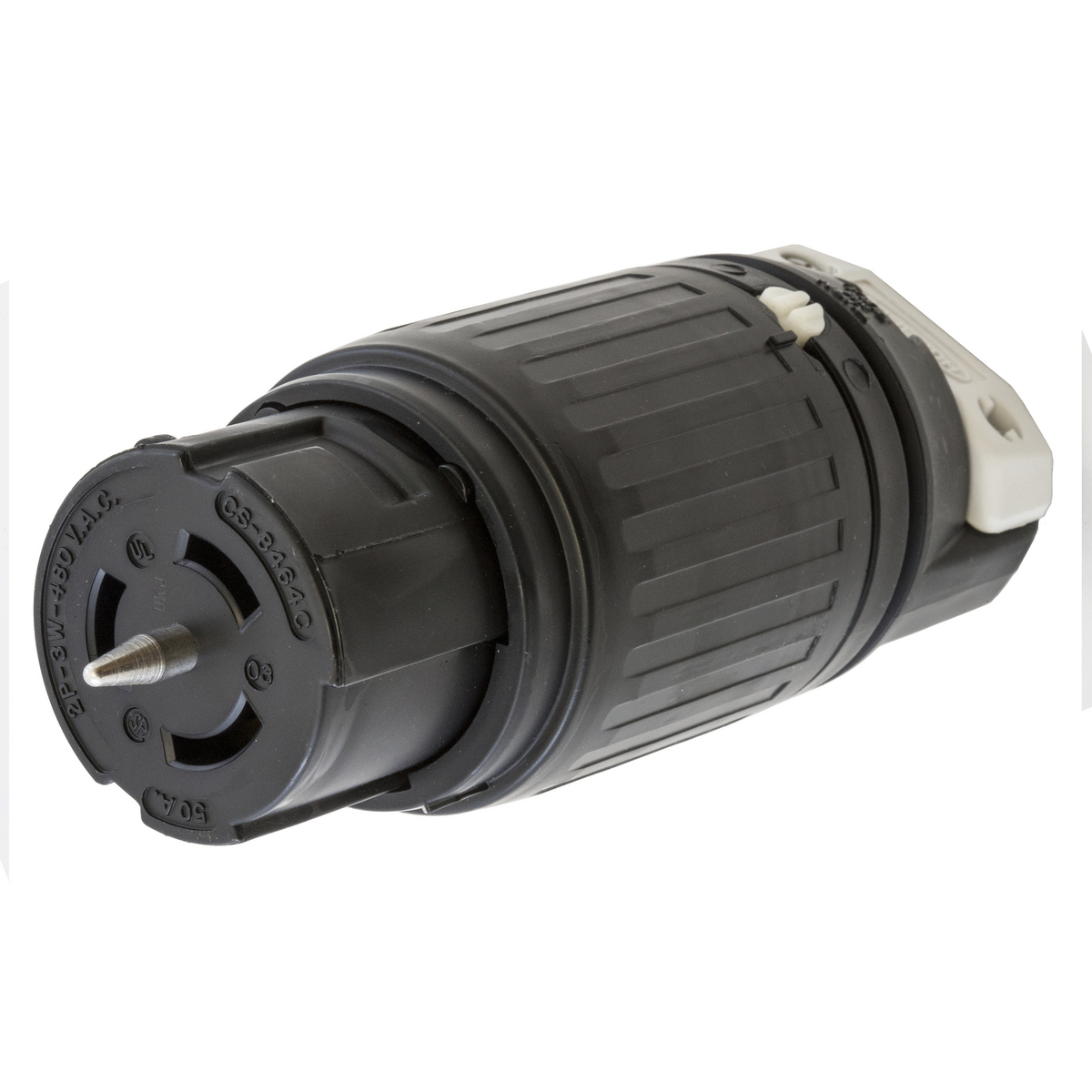 Product image for Hubbell CS8464C 50 Amp 480 Volt 2-Pole 3-Wire Black and White Locking Connector Body