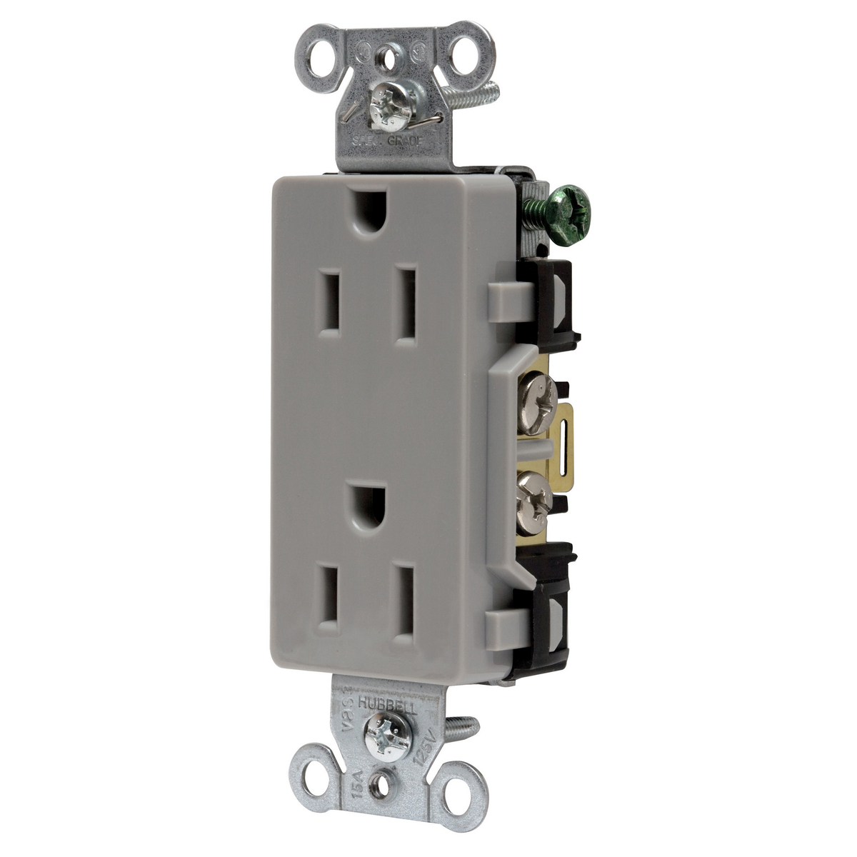 Product image for Hubbell DR15GRYDECO Receptacle, COMM GRD, 15A 125V, 5-15R, GY