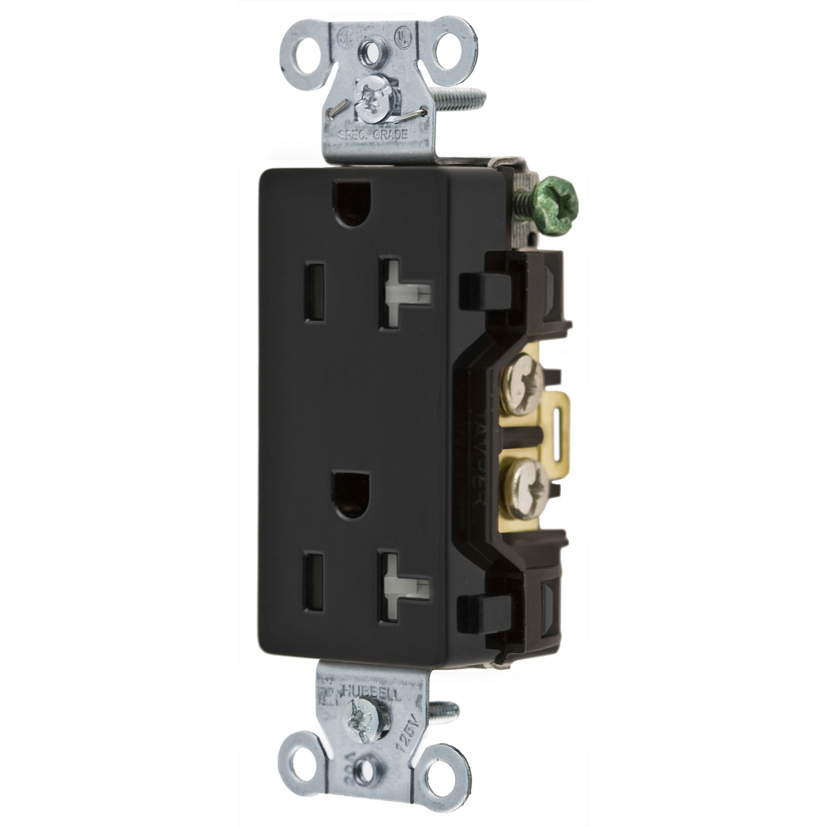 Product image for Hubbell DR20BLKTR TAMP RES, DECO FACE, 20A 125V, BK