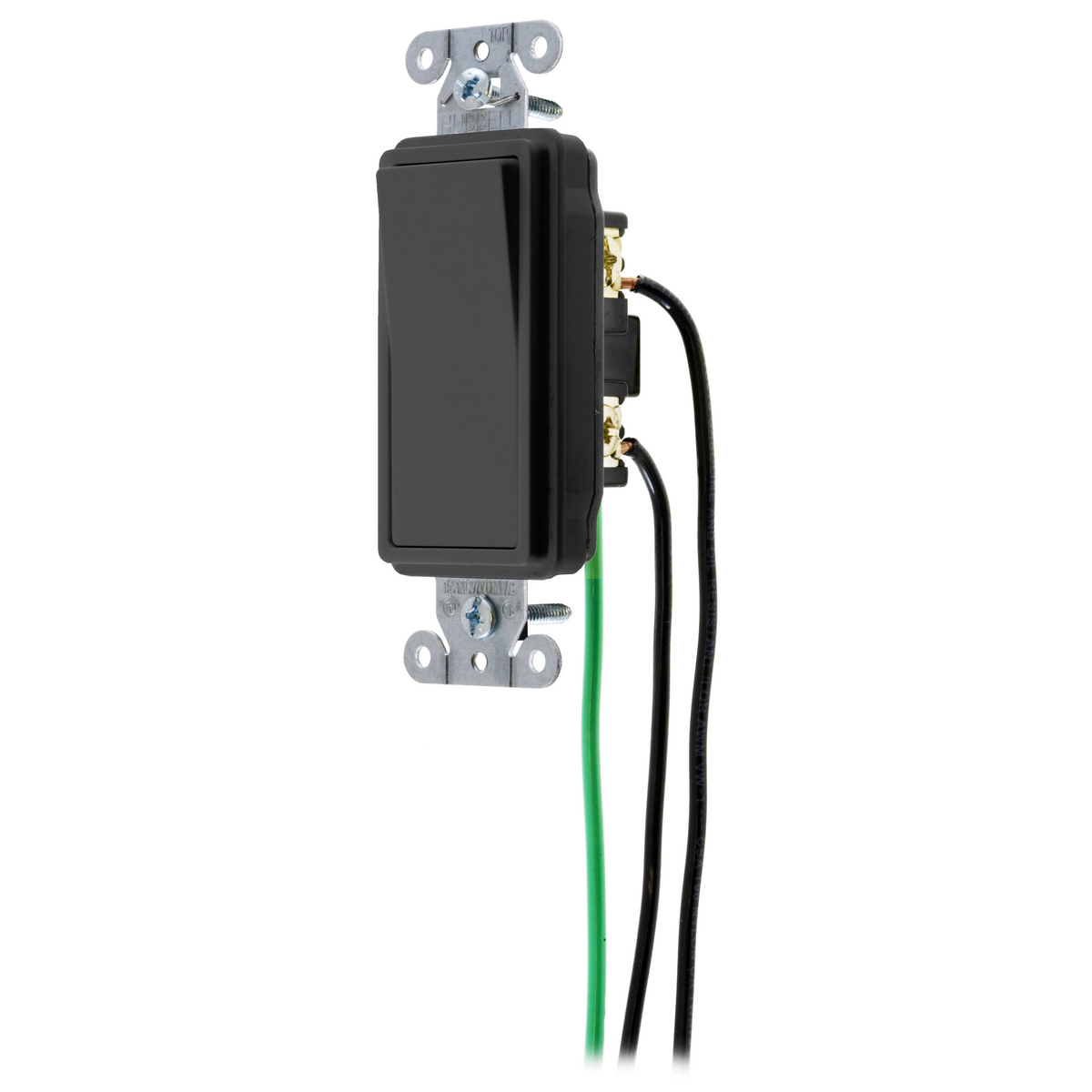 Spec Grade, Decorator Switches, General Purpose AC, Single Pole, 20A  120/277V AC, Back and Side Wired, Pre-Wired with 8" #12 THHN | DSL120BK |  Hubbell