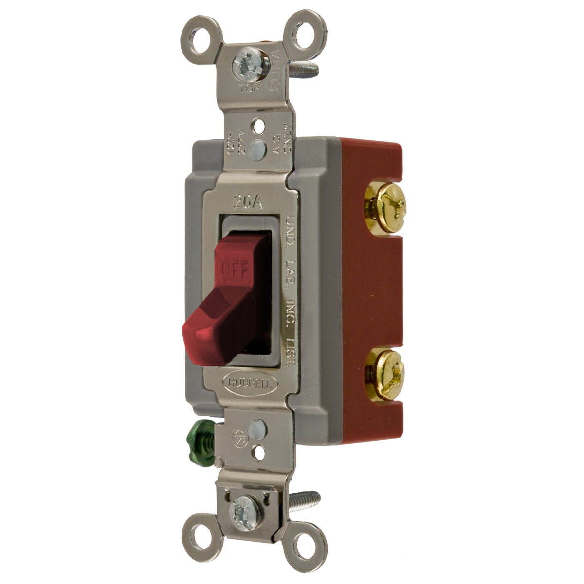 Product image for Hubbell HBL1221-R 20A 120/277V SP Red Toggle Switch. Extra Heavy Duty Industrial Series