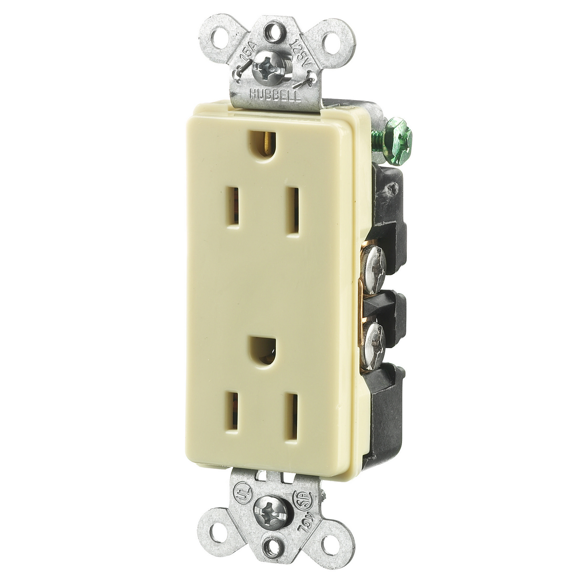 Product image for Hubbell HBL2152I 15 Amp 125 Volt 2-Pole 3-Wire NEMA 5-15R Ivory Decorator Straight Blade Receptacle