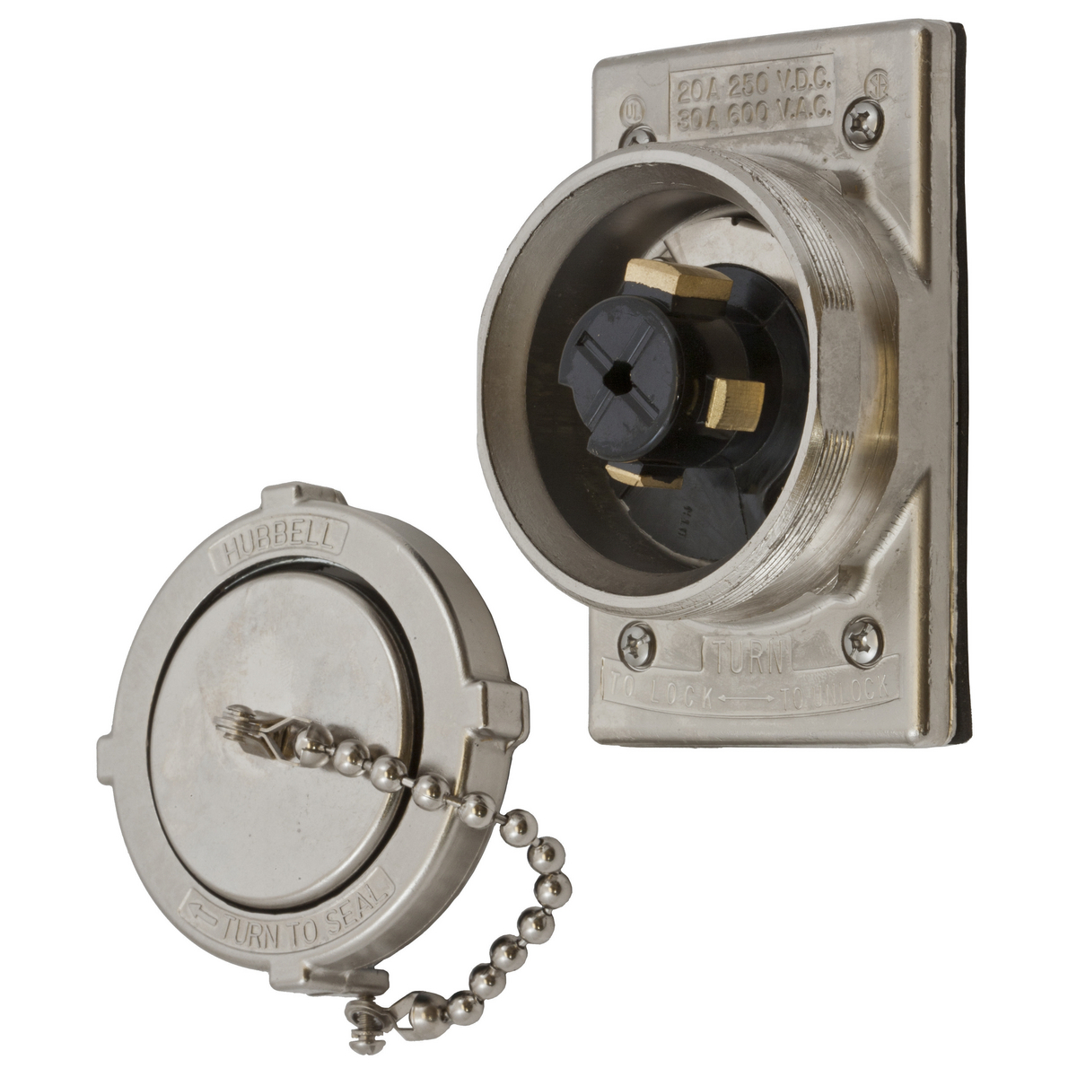 Locking Devices, Hubbellock, Industrial, Flanged Inlet, 30A 600V AC