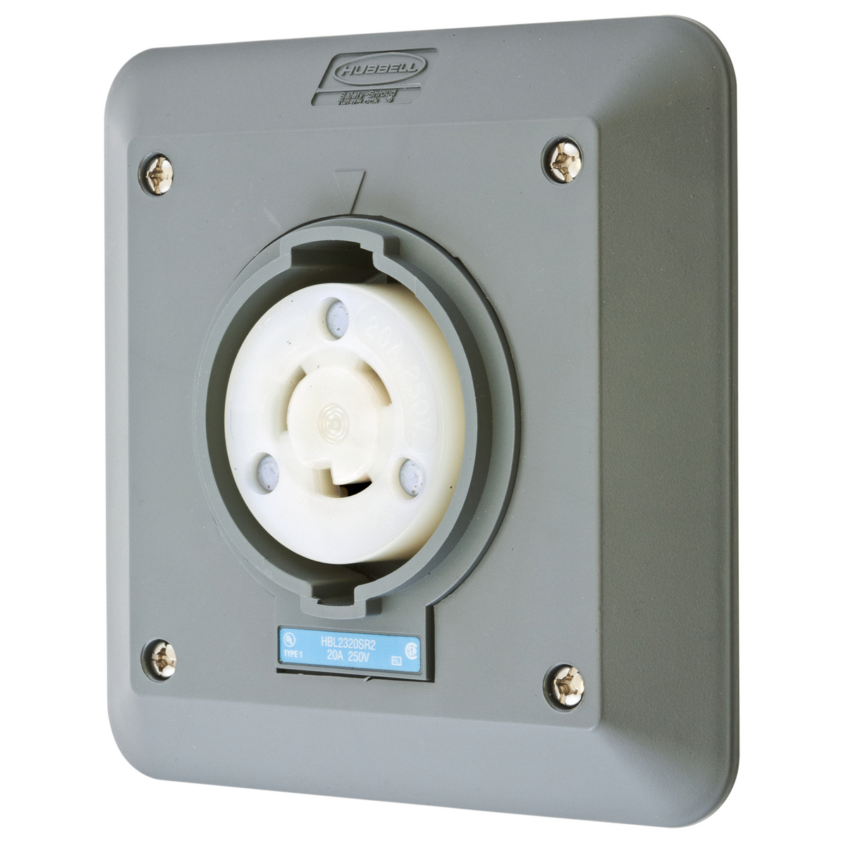 Product image for Hubbell HBL2320SR2 20 Amp 250 Volt 2-Pole 3-Wire NEMA L6-20R Gray Semi Flush Locking Receptacle