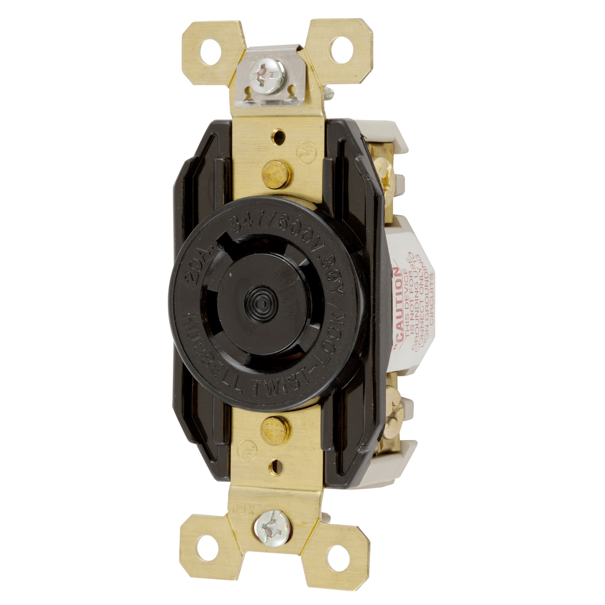 Product image for Hubbell HBL2460 20 Amp 347/600 Volt 4-Pole 4-Wire NEMA L20-20R Black Single Flush Locking Receptacle