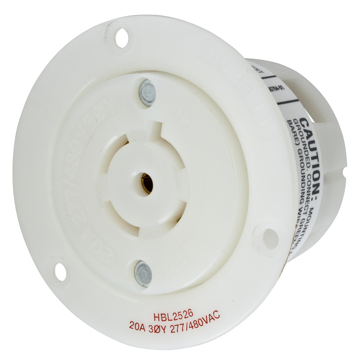 Product image for Hubbell HBL2526 Locking Flanged-Receptacle, 20A 277/480V, L22-20R, WH