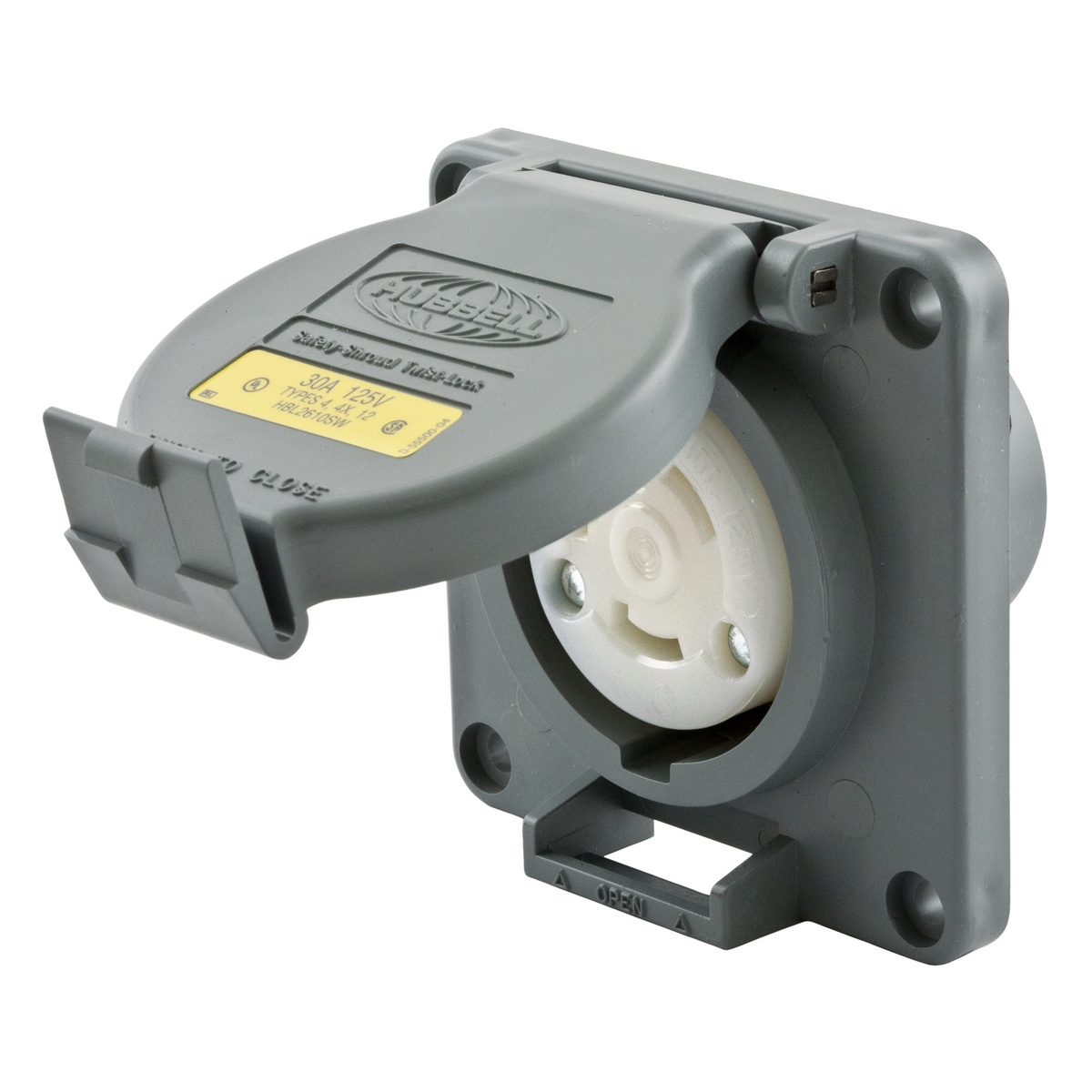 Locking Devices, Twist-Lock®, Watertight Safety Shroud, Receptacle, 30A 125V,  2-Pole 3-Wire Grounding, L5-30R, Screw Terminal, Gray, HBL2610SW