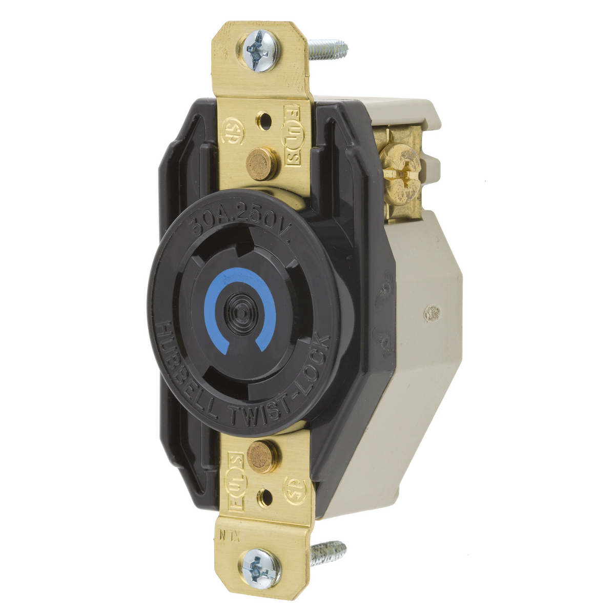 Locking Devices, Twist-Lock®, Industrial, Flush Receptacle, 30A 250V,  2-Pole 3-Wire Grounding, L6-30R, Screw Terminal, Black, HBL2620